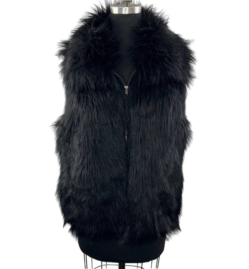 S13 NYC Womens Black Faux Fur Full Zip Sleeveless Lined Winter Vest Size S
